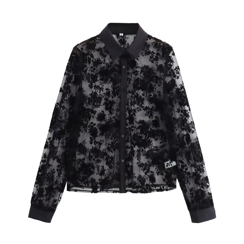 Kaslead New Arrival Women's Fashion Style Stylish Simple and Versatile See-through Loose Long Sleeves Shirt