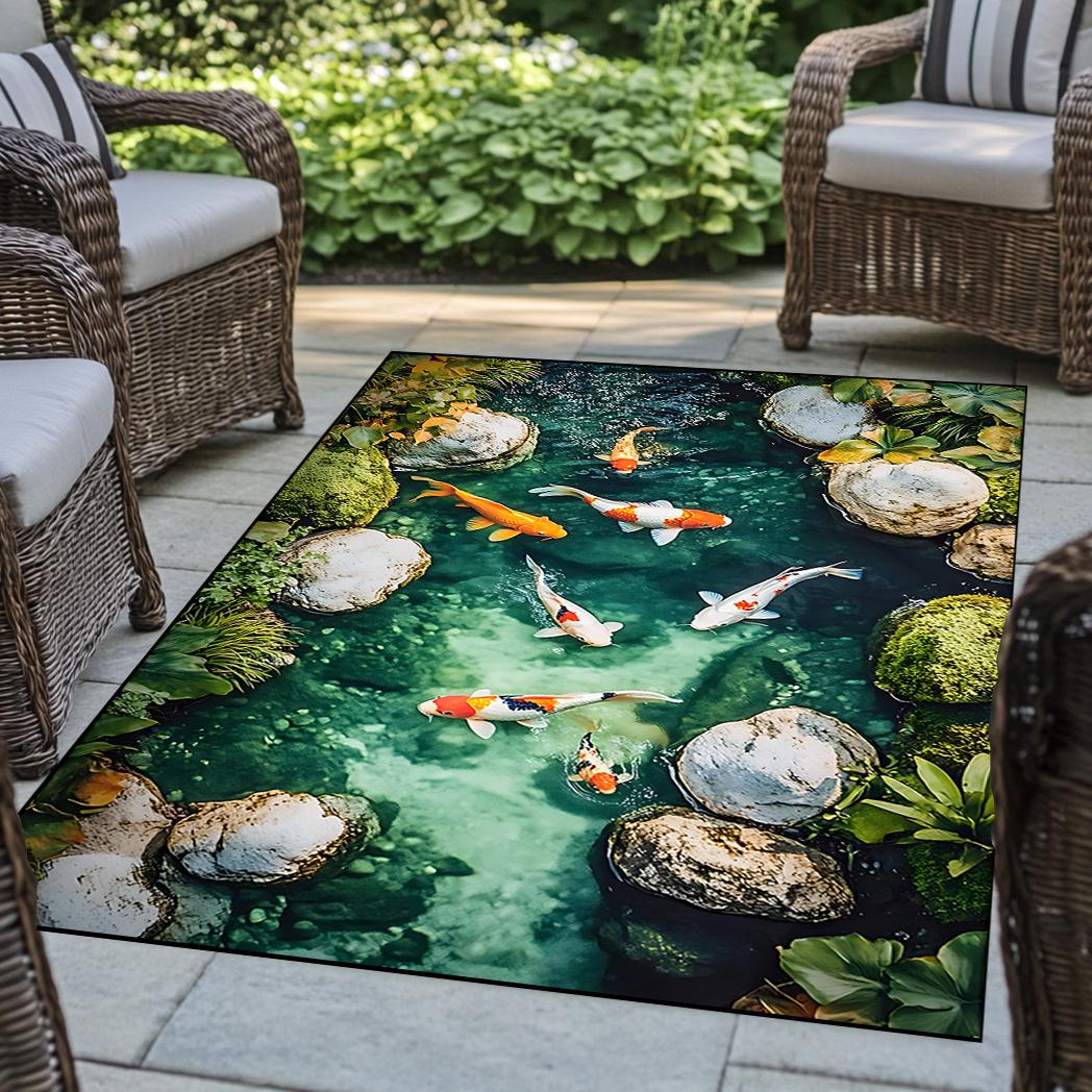 

1pc Area Mat Japanese Koi Fish & River Stones Design for Patio, Living Room, Bathroom Modern Home Decor, Patio Decoration 60x90cm (23x35inch)
