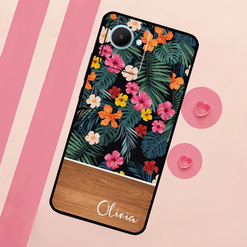 

Personalised Wood Floral Leaf Pattern Case For Realme C33 C55 C30 C31 C35 C53 C11 C15 C25s C21Y GT Neo 5 3T 2T 9 10 11 Pro Plus Realme 11 Pro Plus