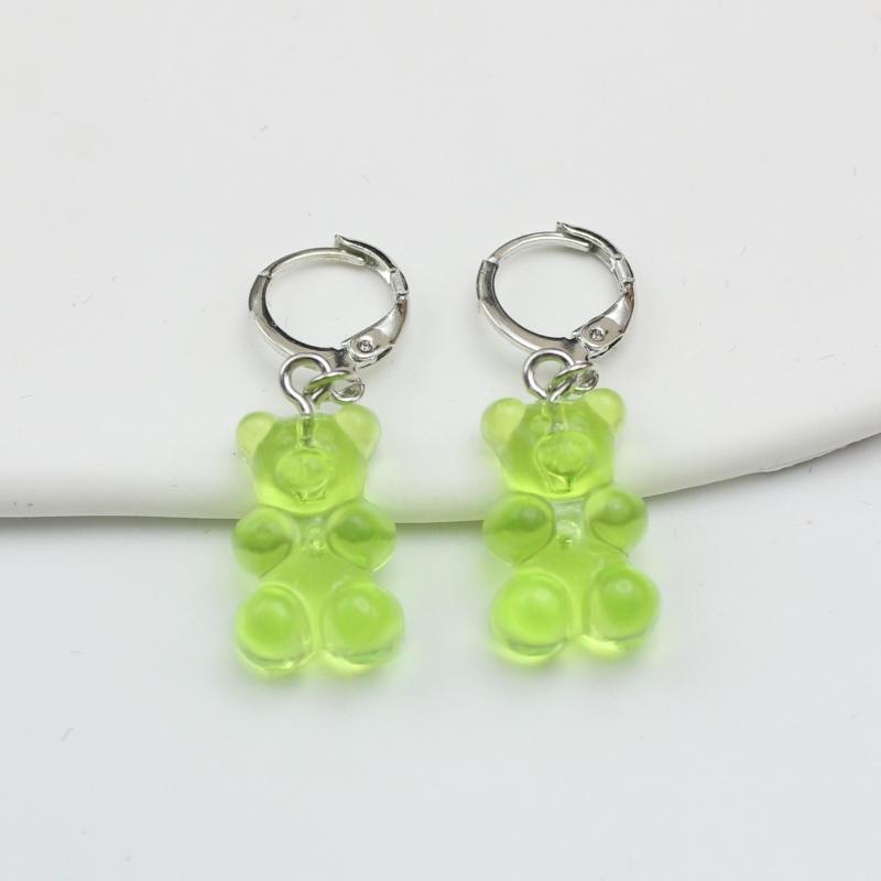 11 Candy Colors Resin Bear Drop Earrings for Women Korean Simple Creative Transparent Brincos Jewelry Birthday Gift