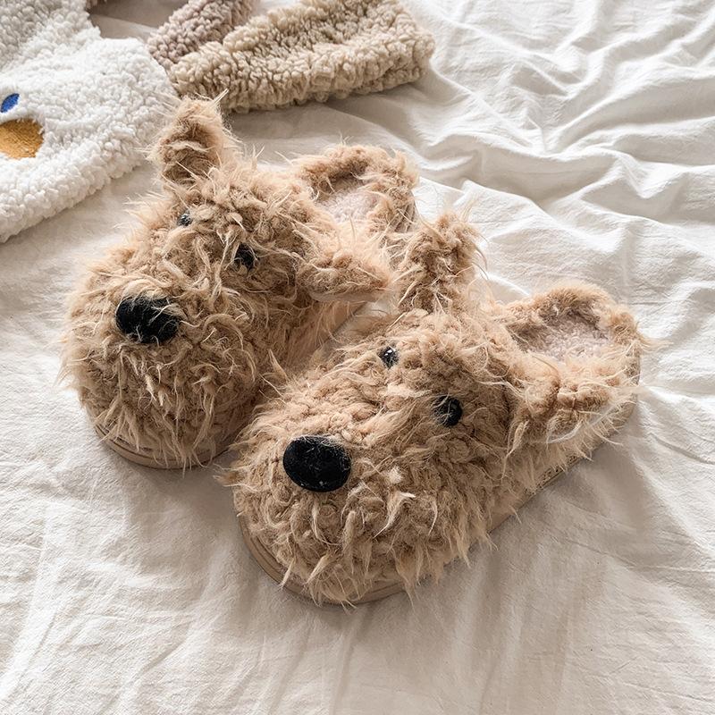 Fashion New Winter Plush Slippers Women's Cartoon Dog Plush Cotton Shoes Fashion Indoor Warm Home Slippers Non-slip Casual Cotton Shoes