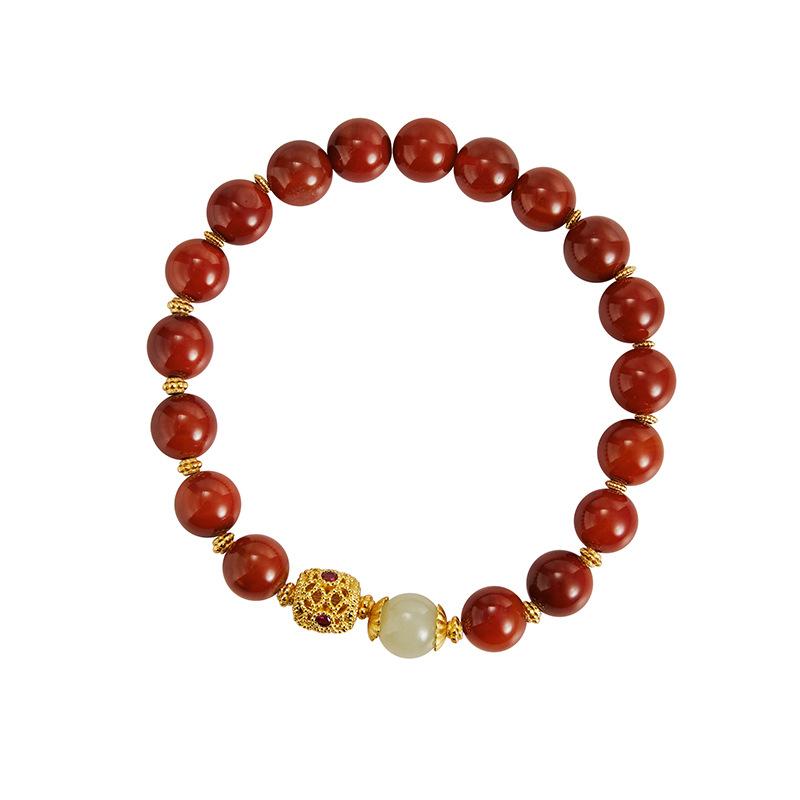 Summer new Nanhong agate bracelet elastic beaded Hetian jade clear water bracelet girls Dragon Boat Festival gift