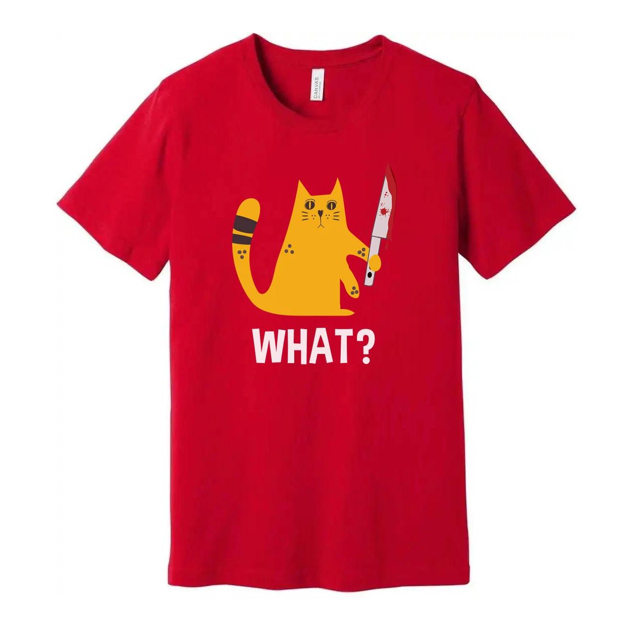 

Humorous Yellow Cat Graphic T Shirt Holding Bloodied Knife Unisex Tee With What 3XL
