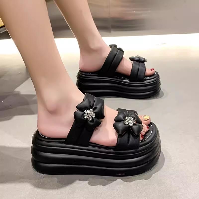Fashion 8cm Woman Slippers 2024 Summer Fashion Sweet Female Casual Platform Shoes Microfiber Leather Women Outdoor Slides Heels
