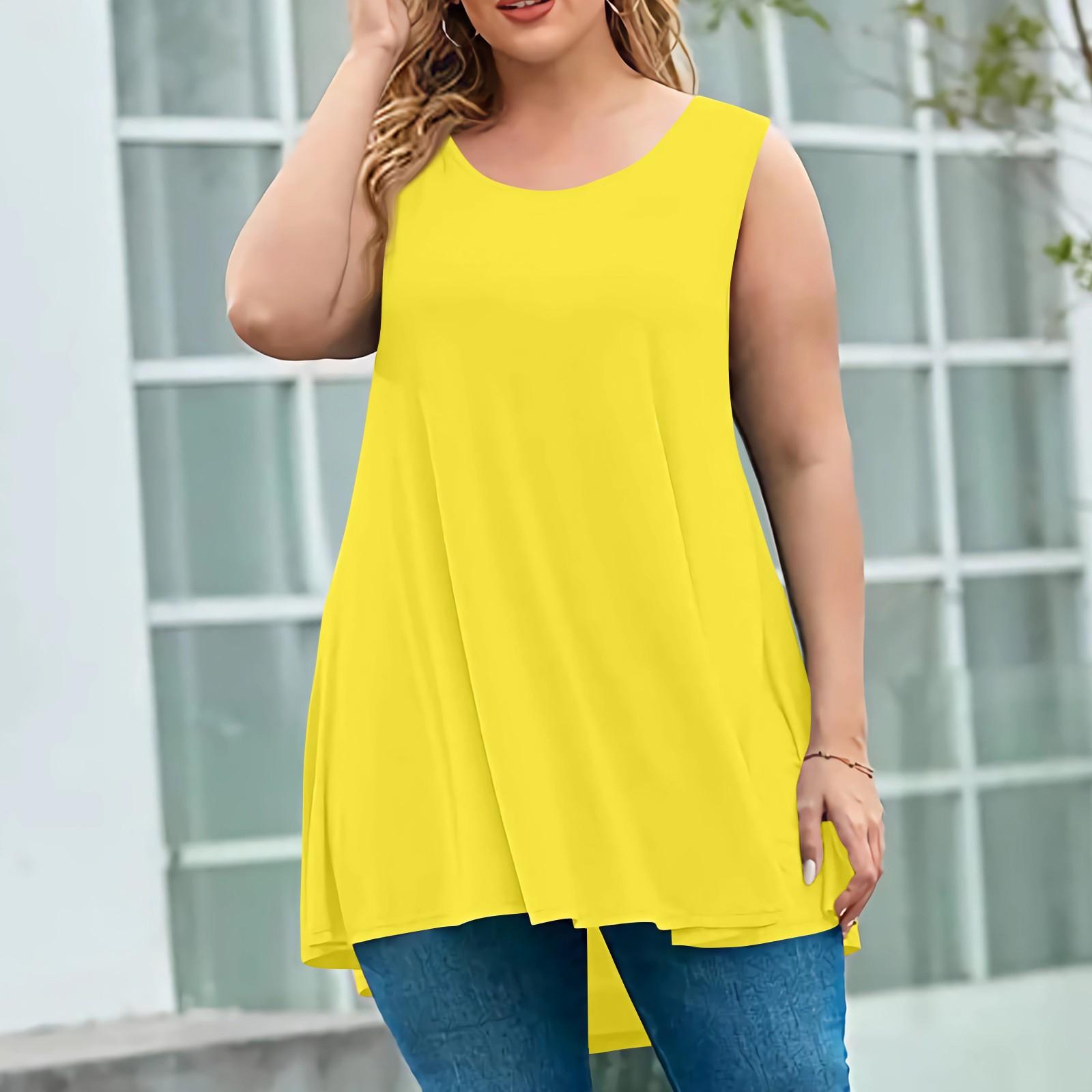 

Женская мода большого размера с круглым вырезом без рукавов повседневный однотонный свободный пуловер топ XXXXL жёлтый