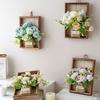 Artificial Hydrangea Wall Hanging Decoration Fake Silk Flower Plants Wooden Fame Decor Home Office Living Room Bedroom Wall Art Ornament