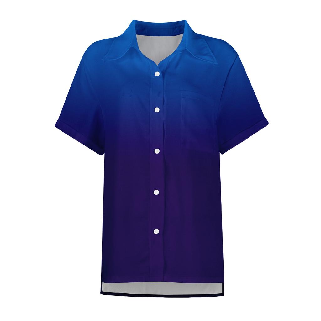 Moda feminina solta casual manga curta lapela botão para baixo camisa estampada camiseta top