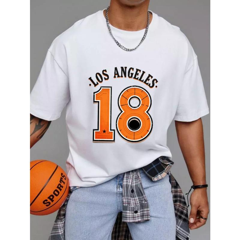 Los Angeles 18 Number Print T Shirt White Casual Streetwear Fashion Top for Men and Women Unisex Urban Style Graphic Tee Daily Wear