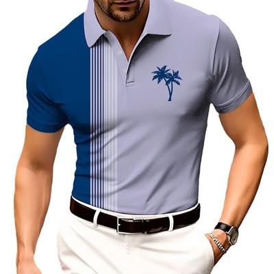 Herren Poloshirt Kokospalmenstreifen Kurzarm 3D-Druck Tops Mode Polyester Atmungsaktiv Bequem Poloshirts