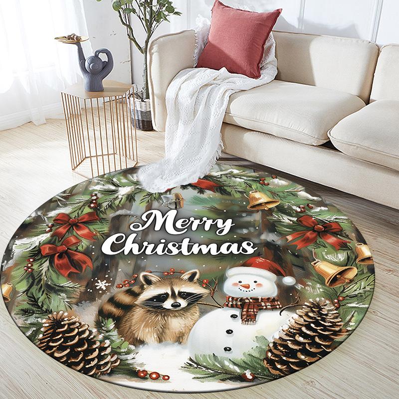 Raccoon,Round Area Rug,Carpet Rug for Living Room Bedroom Sofa Playroom Decor,Non-slip Floor Mat