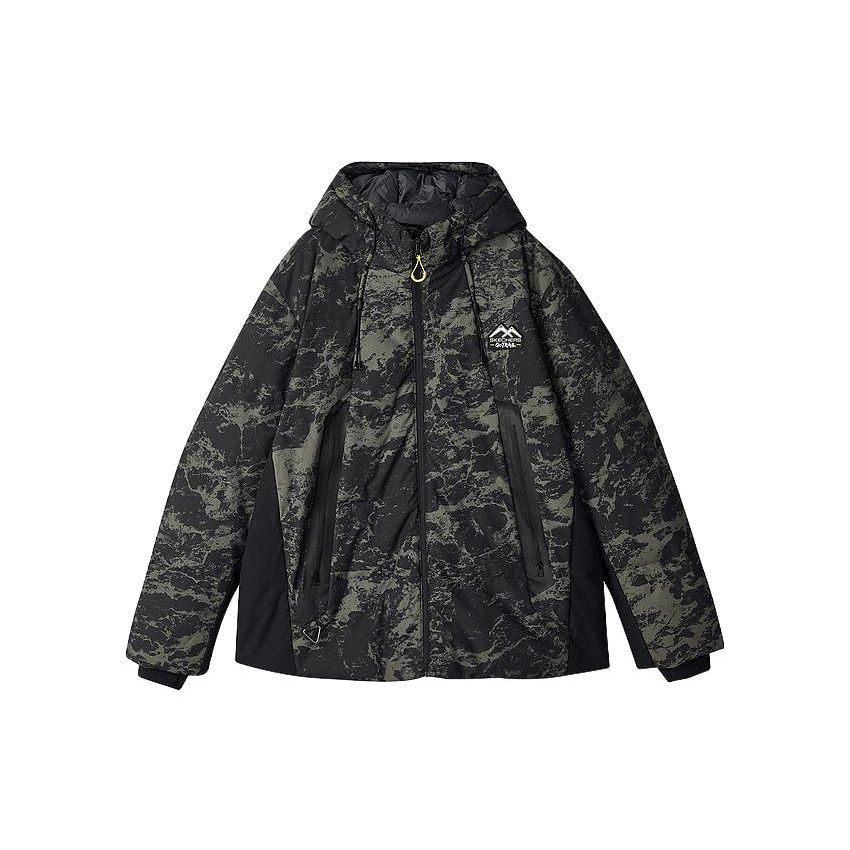 Skechers Sports Lifestyle Series Camouflage Warm Water-Resistant Hooded Down Jacket Men outerwear Black Green L423M081-03PY L