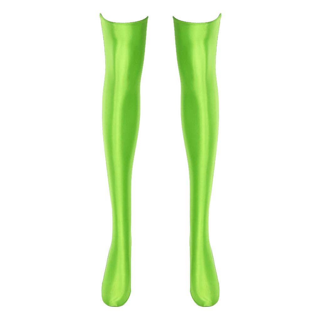 Womens Glossy Thigh High Stockings Solid Color Stretchy Socks 1 Pair Costume Accessories