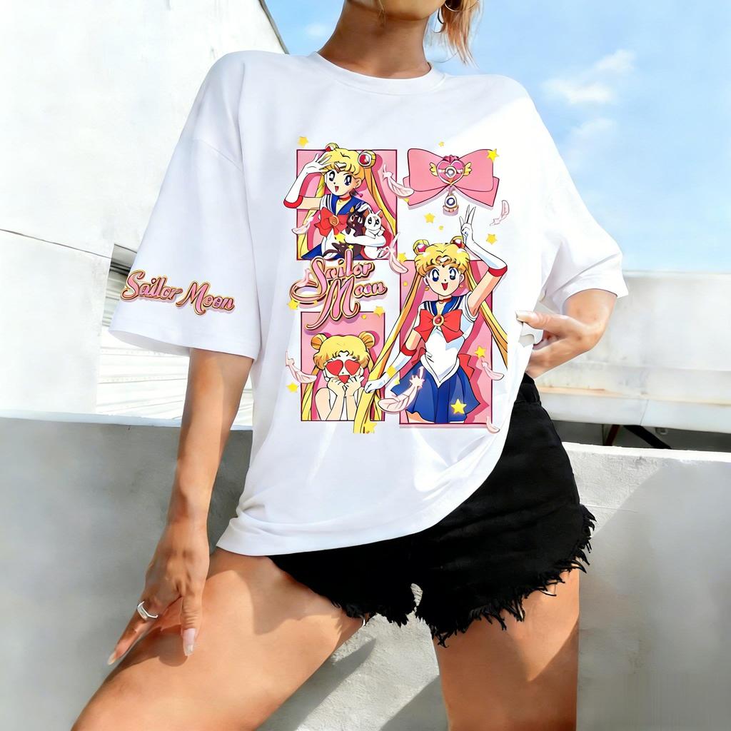 Oversized Vintage Sailor Moon Anime T Shirt Unisex Women Short Sleeve Tee Summer Graphic Print Streetwear Casual Tops Kids Unisex
