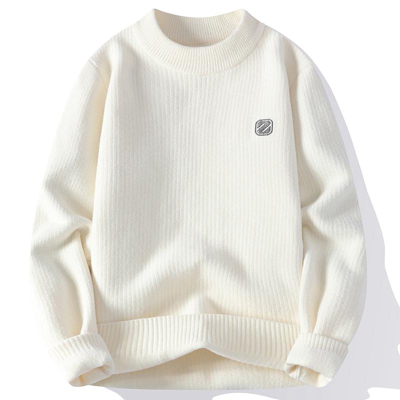 Woodpecker Men's Slim Fit Round Neck Knit Sweater - Warm Velvet Base Layer for Autumn/Winter
