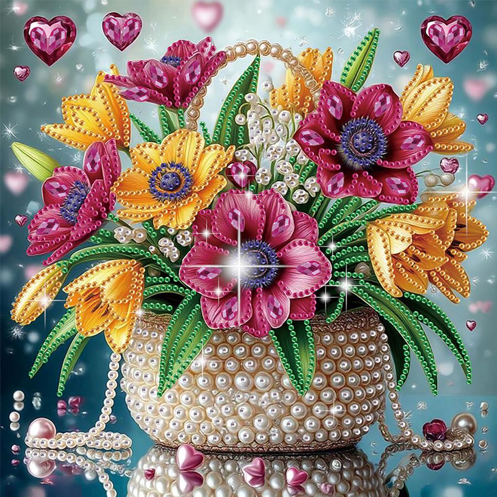 Flowers Special Shaped 5D DIY Partial Drill Diamond Painting Kits for Adults Home Wall Decor Diamond Art Kit 30x30cm