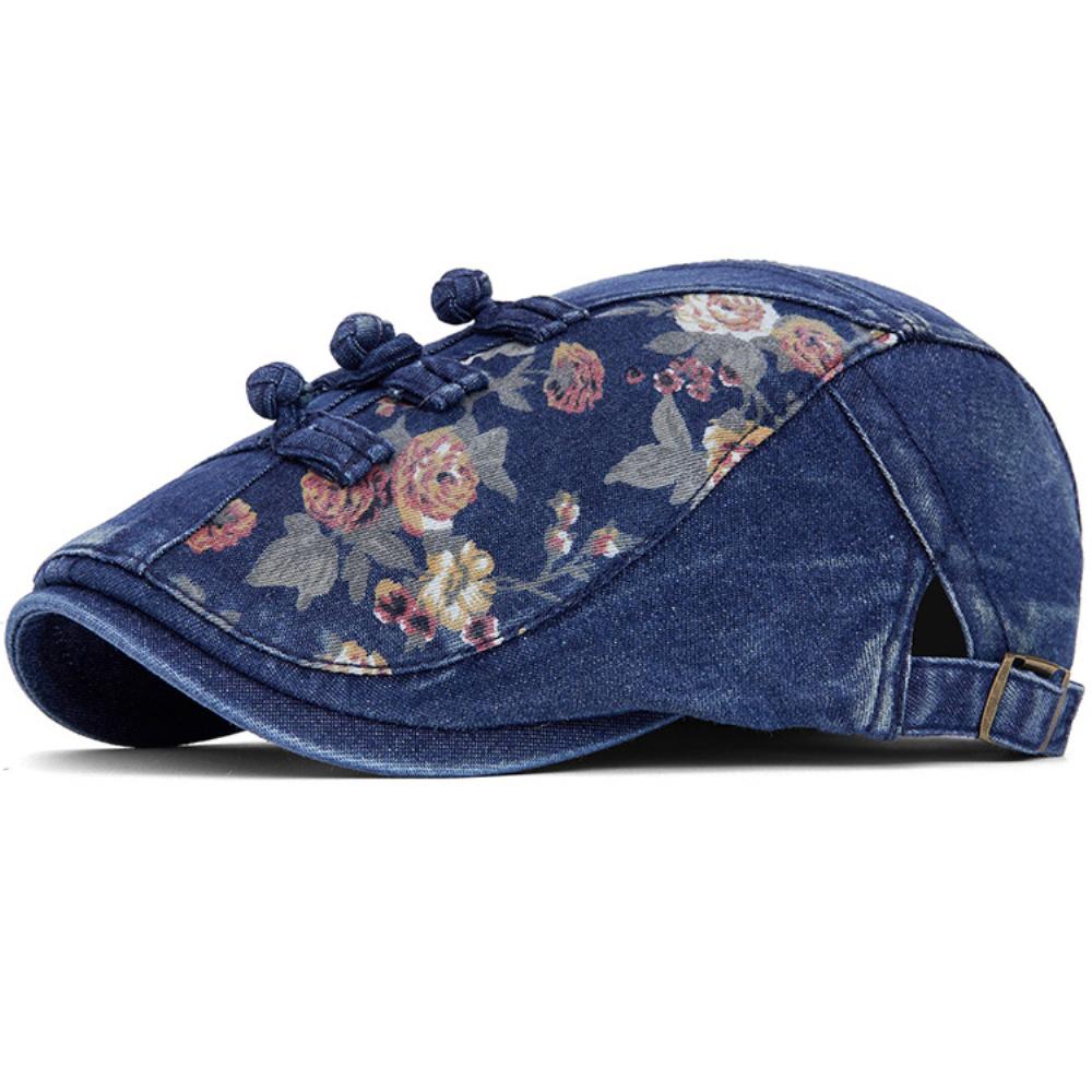 HT4886 Mens Berets Women Retro Floral Artist Painter Beret Hat Male Female Spring Autumn Ivy Flat Cap Adjustable Denim Beret Cap