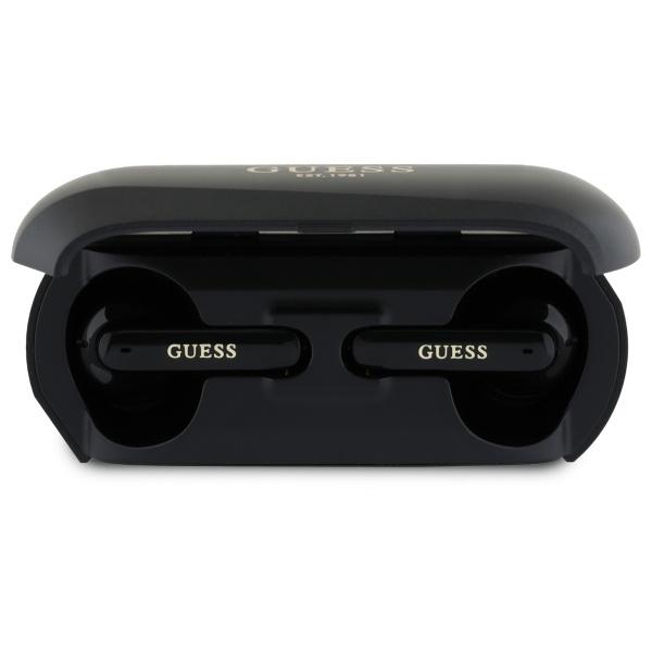 Guess Słuchawki Bluetooth Gutwsc2Mcdsk   Tws + Stacja Dokująca Czarny/Black Elongated Metalic Printed Logo