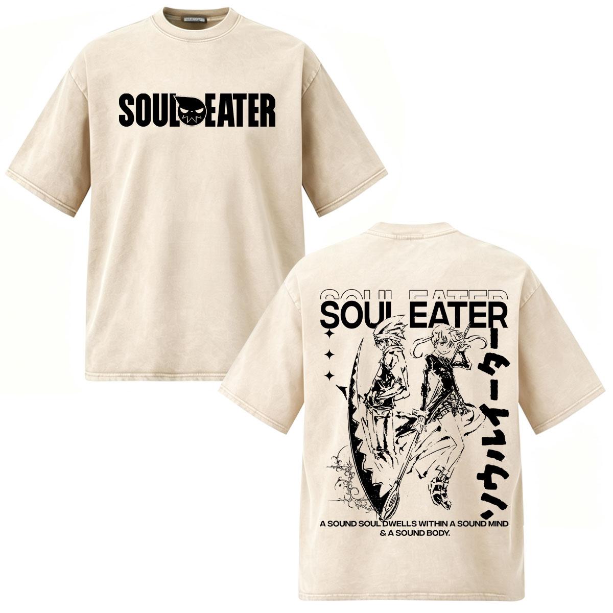 Vintage Washed MAKA ALBARN Soul Evans Anime Soul Eater T Shirts Men Women Clothing Oversized Short Sleeve T-shirts Streetwear S разноцветный
