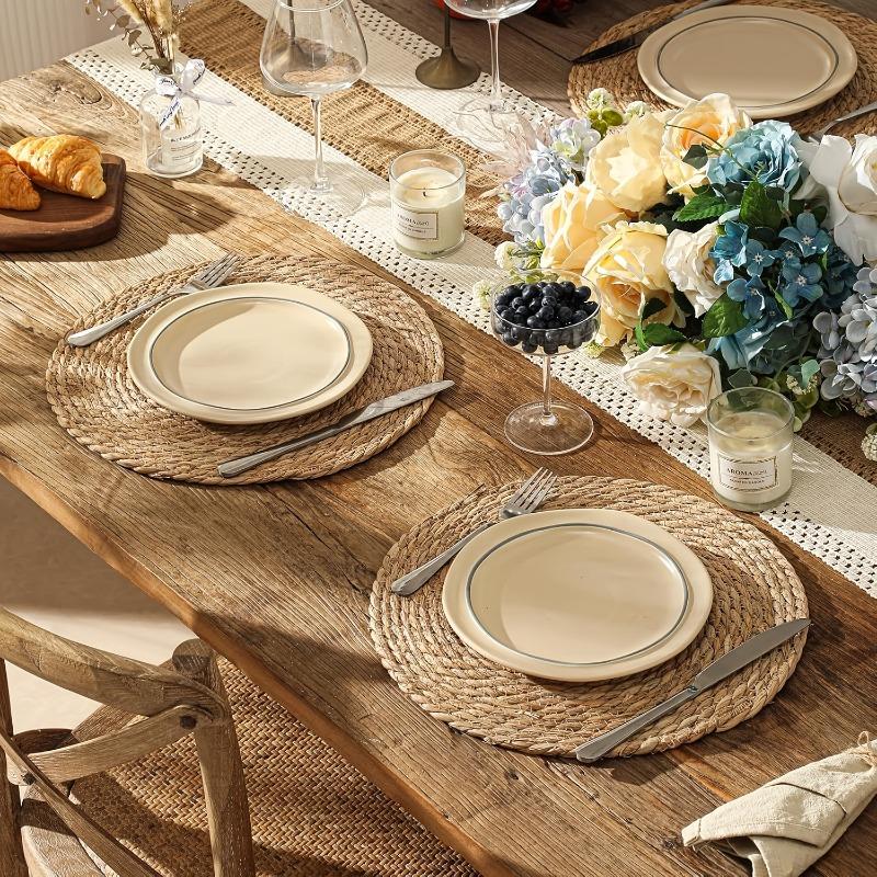 6/8PCS Handmade Natural Woven Round Placemat Set Durable Heat Resistant 30cm Table Mats for Dining Room Party Wedding Home Decor