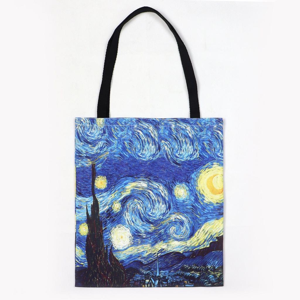 [Leinentasche] Van Gogh-Leinentasche, Ölgemälde, Sternennacht, Sonnenblumen, Aprikosenblüten, selbst Openair-Kaffeesitz-Handtasche