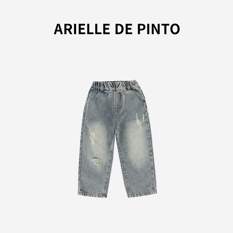 French Arielle De Pinto Girl Pants Autumn New Arrival Western Style Children Cartoon Embroidered Denim Jeans 140