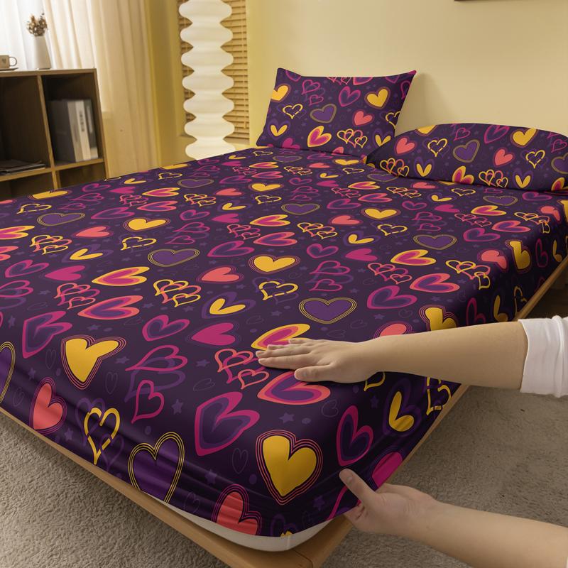 1Pc Ring Heart Cover Pattern Brushed Fitted Sheet, Bedroom Printed Bedspread, Bedding (Not Include Pillowcase)