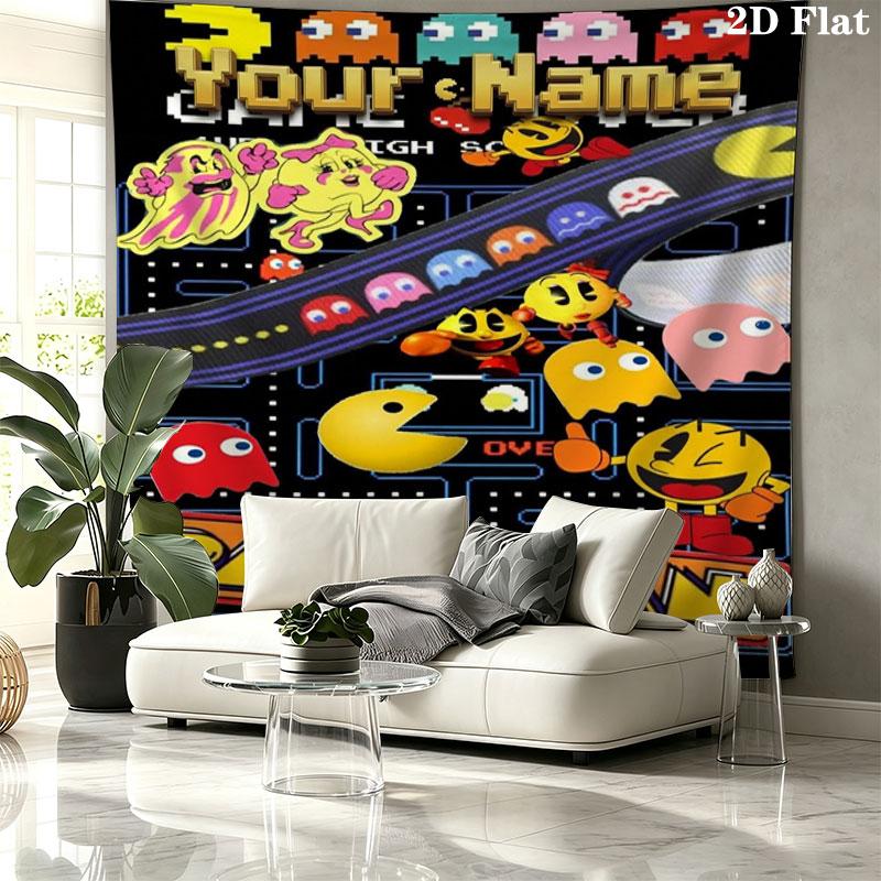 Pac-Man Custom Name Wall Tapestry Aesthetic Wall Hanging Printed Fabric Blanket Decorative Tapestries for Bedroom Living Room Home Decor