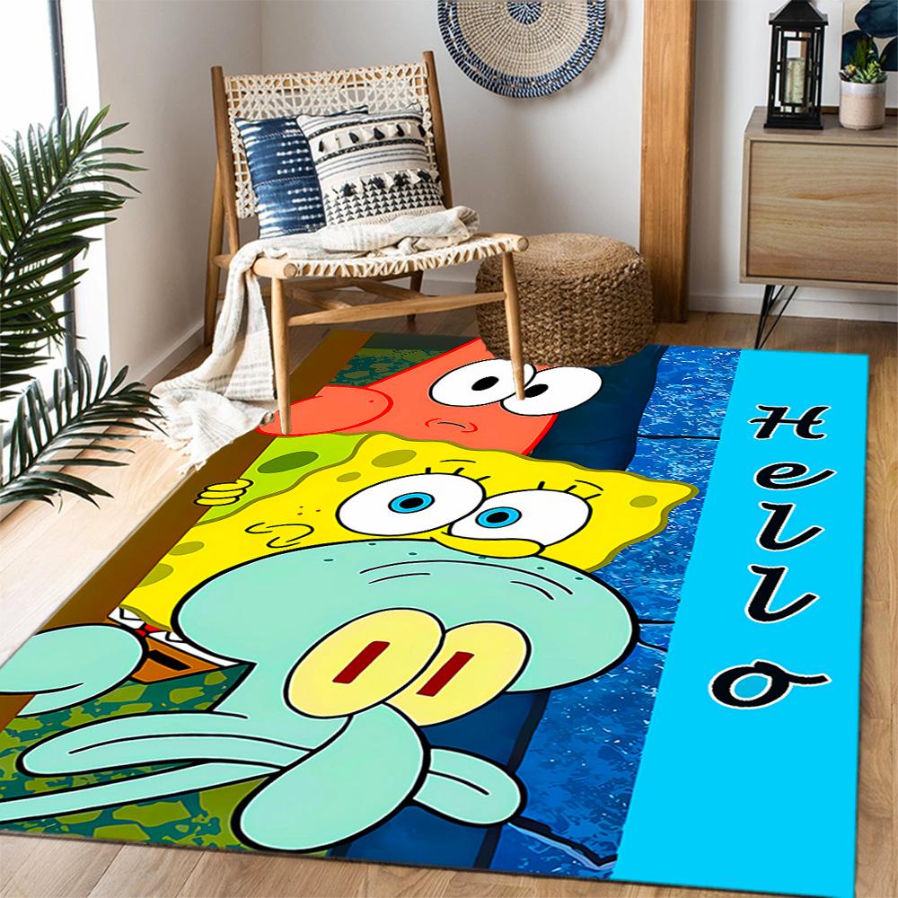 Spongebob Squarepants Adventure Themed Anti-Slip Rugs - Polyester Home Decor, Suitable for Bedrooms, Living Rooms, Doorways, Studios, and Decorations