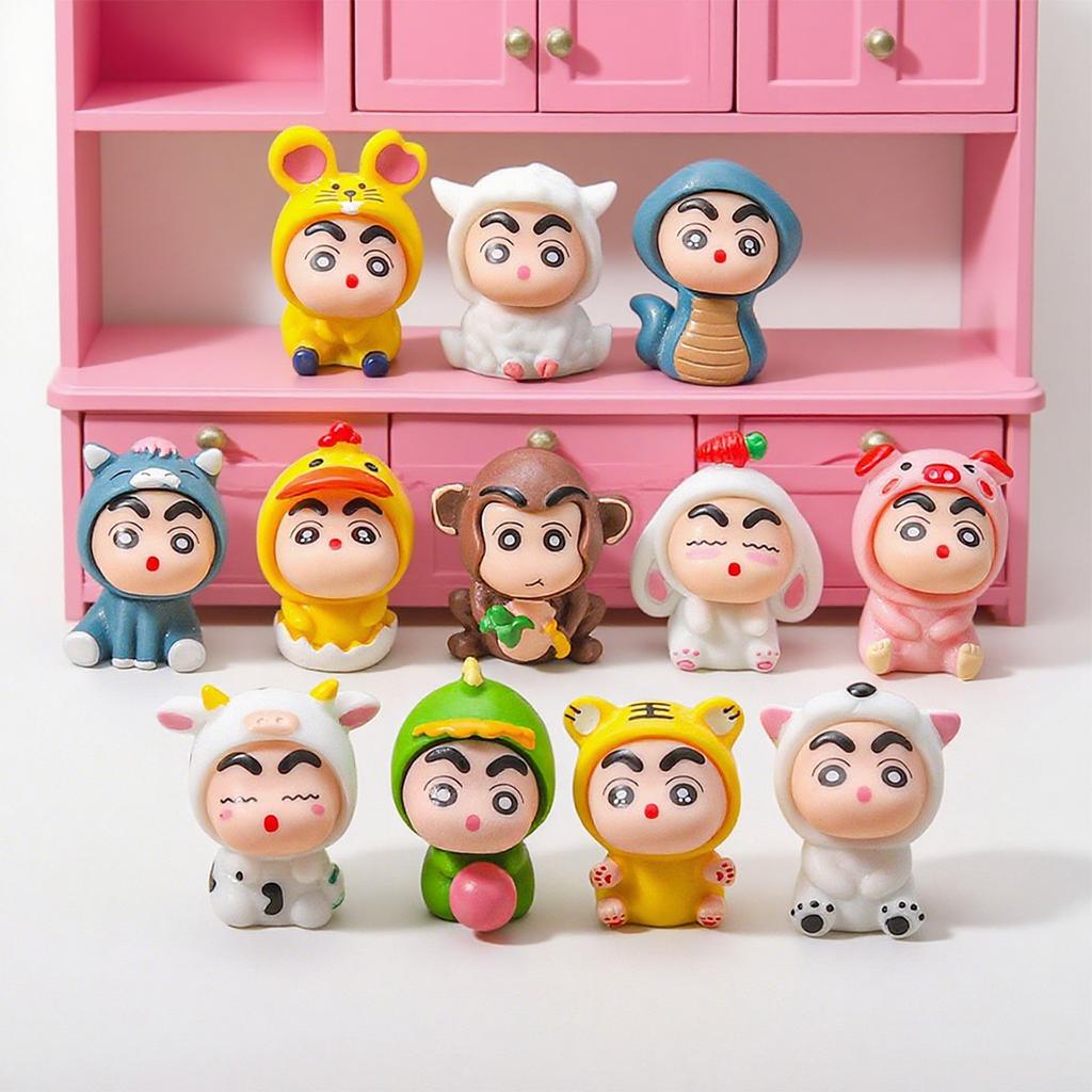 12Pcs/Set Animal Crayon Shin-Chan Action Figure Mini Figurine Toy Collectible Model Doll Fans Gift
