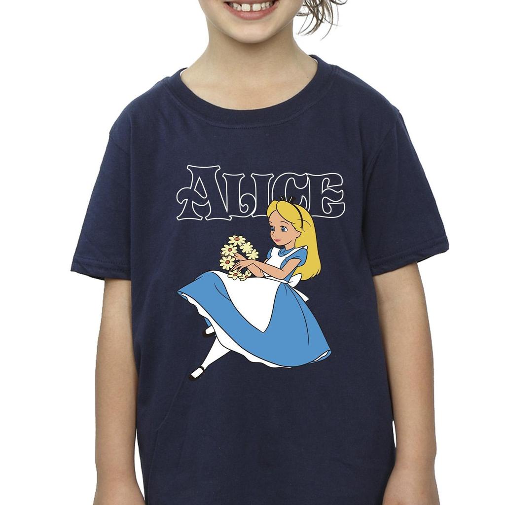 Disney Girls Alice In Wonderland Flowers Cotton T-Shirt