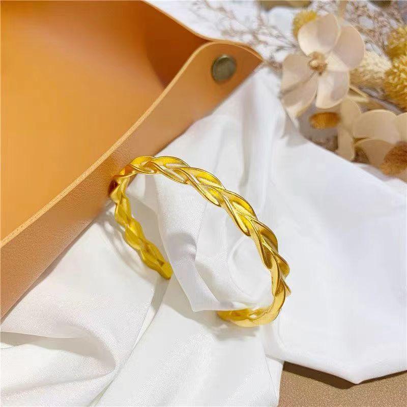 Bracelete Aberta Orelha de Trigo Banhada a Ouro: Luxuosa Pulseira Trançada Feminina para Casamentos
