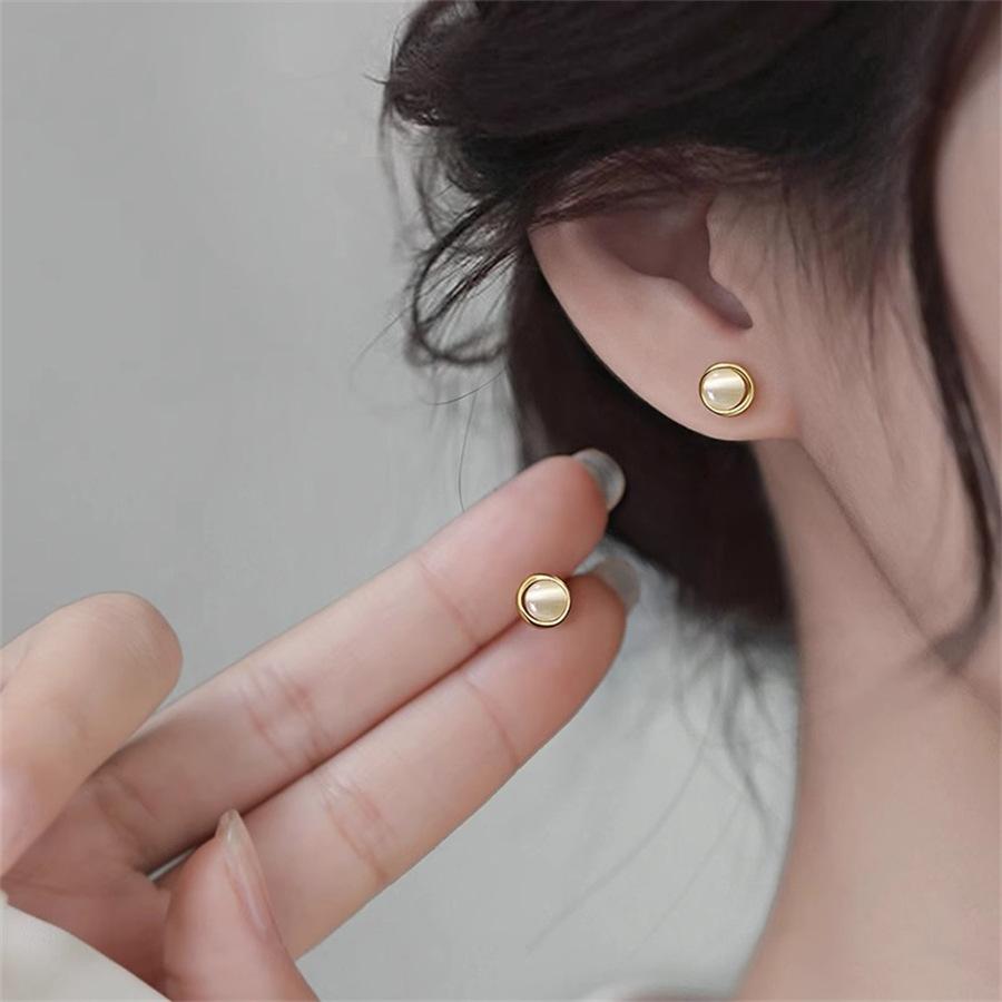 925 Silver Opal Stud Earrings 2025 Popular Niche Design Earrings Light Luxury Simple Earrings