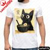 Black Cat Ramen Love Japanese Art Printed Shirt Summer Casual Fashion Unisex TShirt Cat Lovers Food Theme Tee Men Cotton Tops