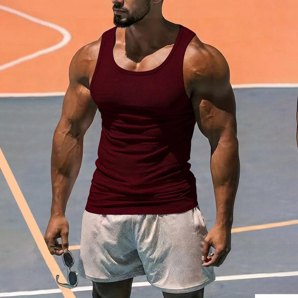 Men's Ribbed Tank Top Sleeveless Athletic Shirt Lightweight Breathable Muscle Fit Undershirt for Training Gym Workout Running Sports