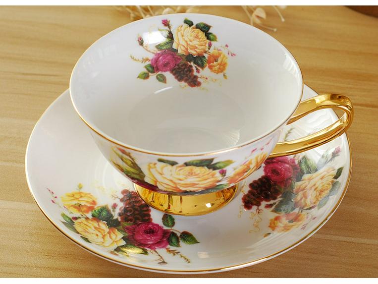 Zlacená evropská kostní porcelánová kávová a čajová sada s podšálkem