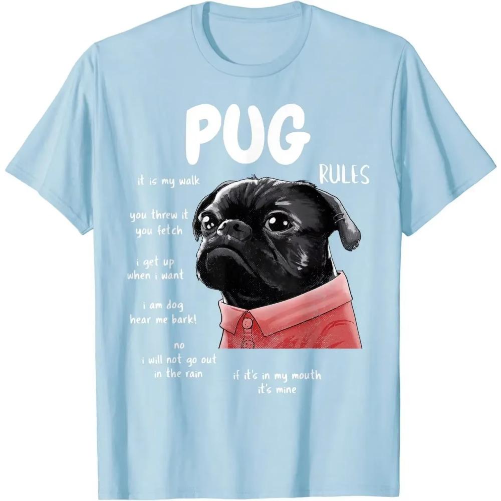 Cute Kawaii Funny Black Pug Dog Rules Gifts Men Women Kids T-Shirt Cotton Daily Four Seasons Oversized T Shirt Tees
