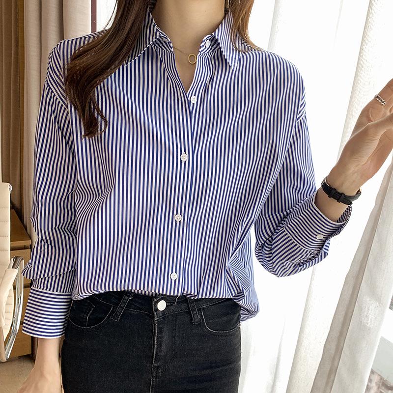 2023 Women's Korean Style Striped Cotton Shirt – Spring Loose Fit, Versatile for Inner or Outer Wear