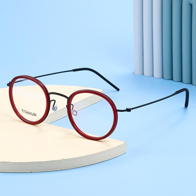 Linde 5805 Oval Titanium and Acetate Fashion Eyeglasses for Women and Men - Retro Business Style