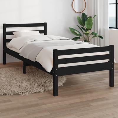 Vidaxl Bed Frame, Black, Solid Wood, 100 X 200 Cm