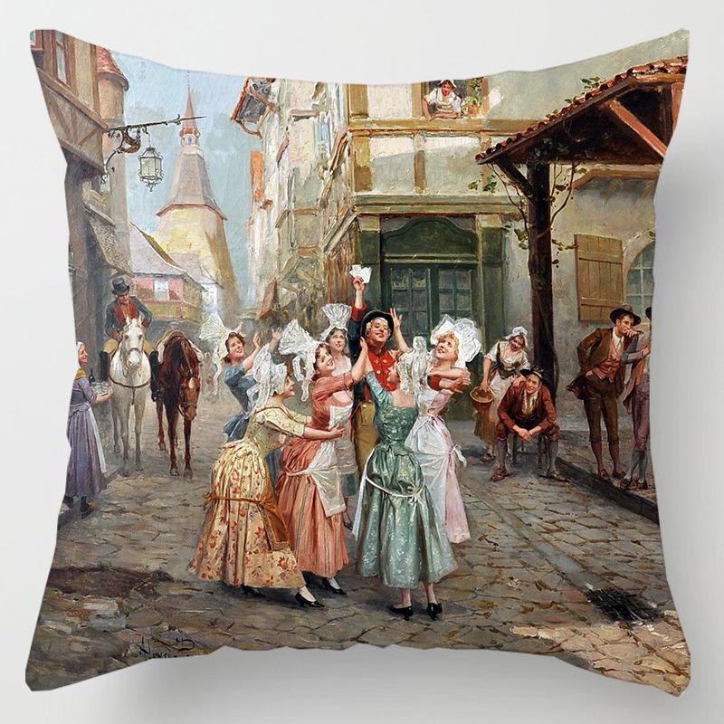 European Court Figures Throw Pillow Cover With Short Plush Print For Living Room Sofa Decoration Cushion Cover Pillow Covers