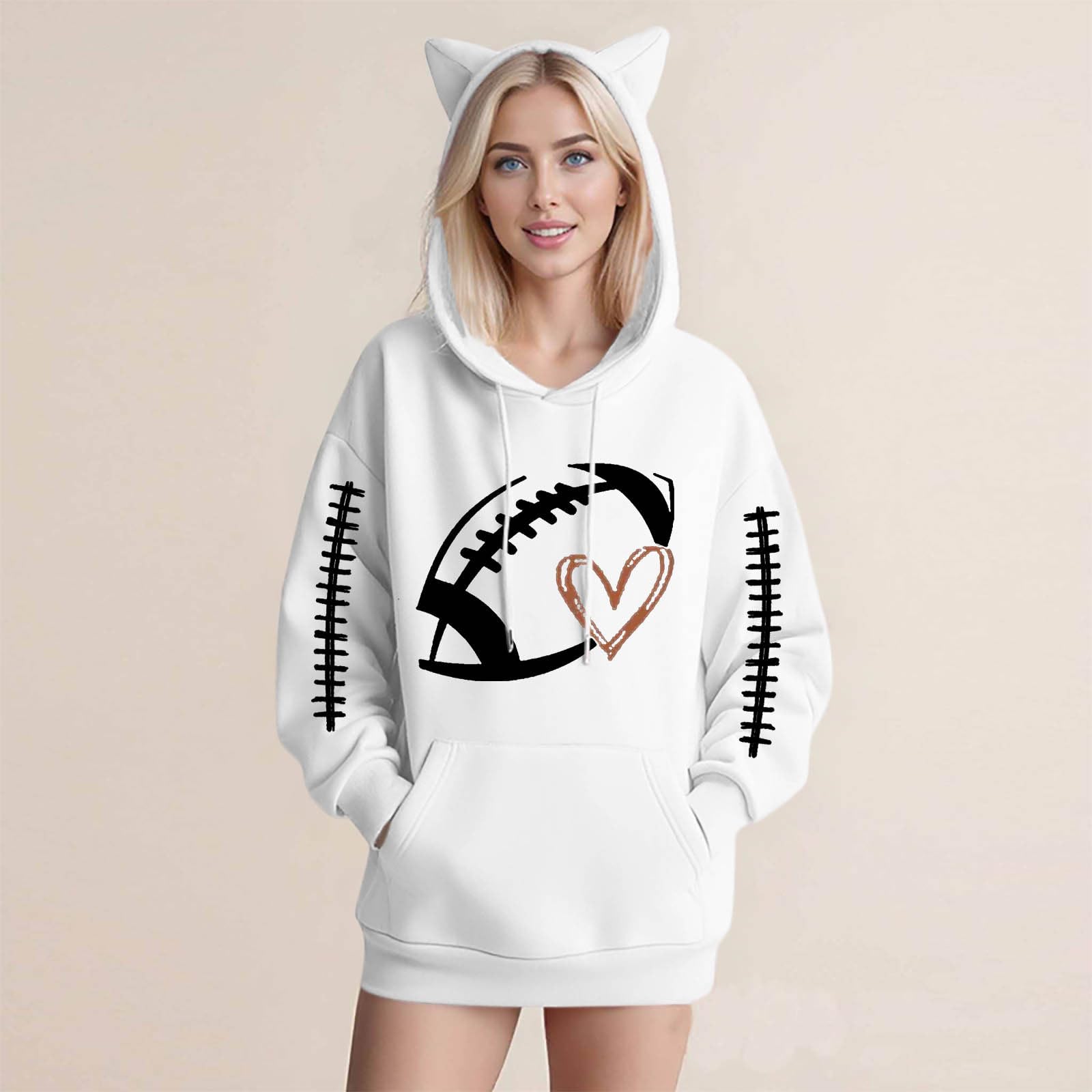 

Женская мода Повседневные толстовки с капюшоном и длинным рукавом XL белый