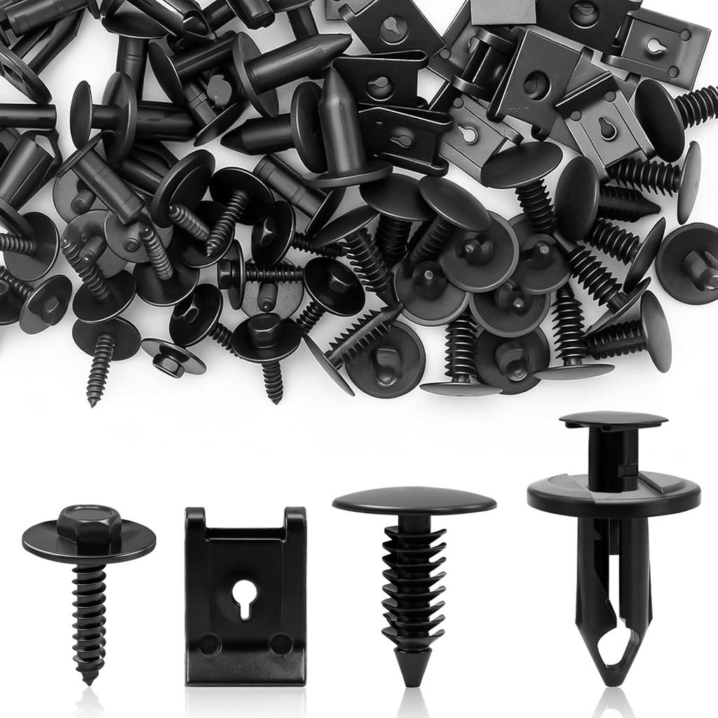 60 Pcs M4.2 Universal Fender Liner Screws and U-Nut Kit, Fender Screws & Automotive Body Screw Clips for Chevrolet Ford Buick Chrysler