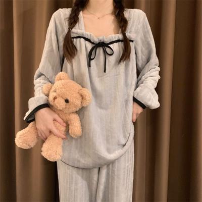 Set Pigiama in Pile da Donna Autunno Inverno Spesso Caldo Dolce Manica Lunga Indumenti da Notte Camicia da Notte Completo Pigiama Mujer Homewear