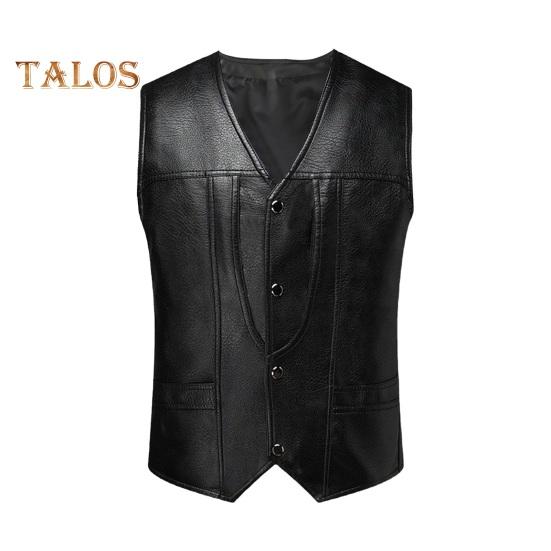 Pánská vesta z umělé kůže s výstřihem do V bez rukávů Slim Fit Jednořadá vesta Kabát s kapsami Jednobarevná vesta