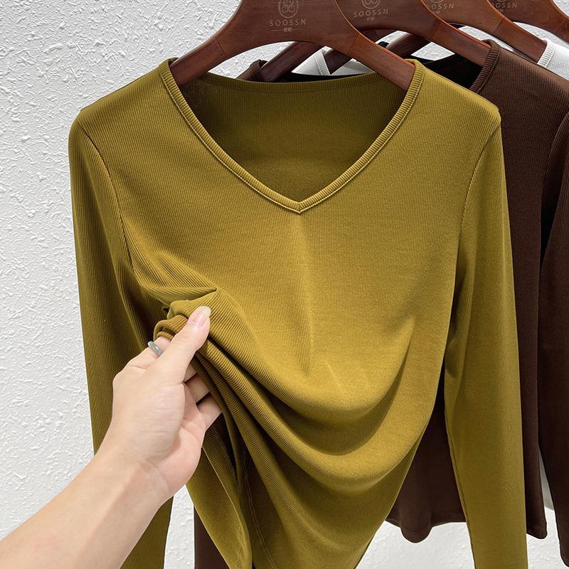 Bottom shirt women's inner summer new long-sleeved low-neck slim-fitting versatile top