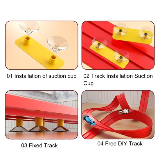 Race Car Track Toy Set Flexible Rail Car Track Tough Suction Cup Bendable Loopable Kids Car Toy Adhesive Rail Car Play Kit