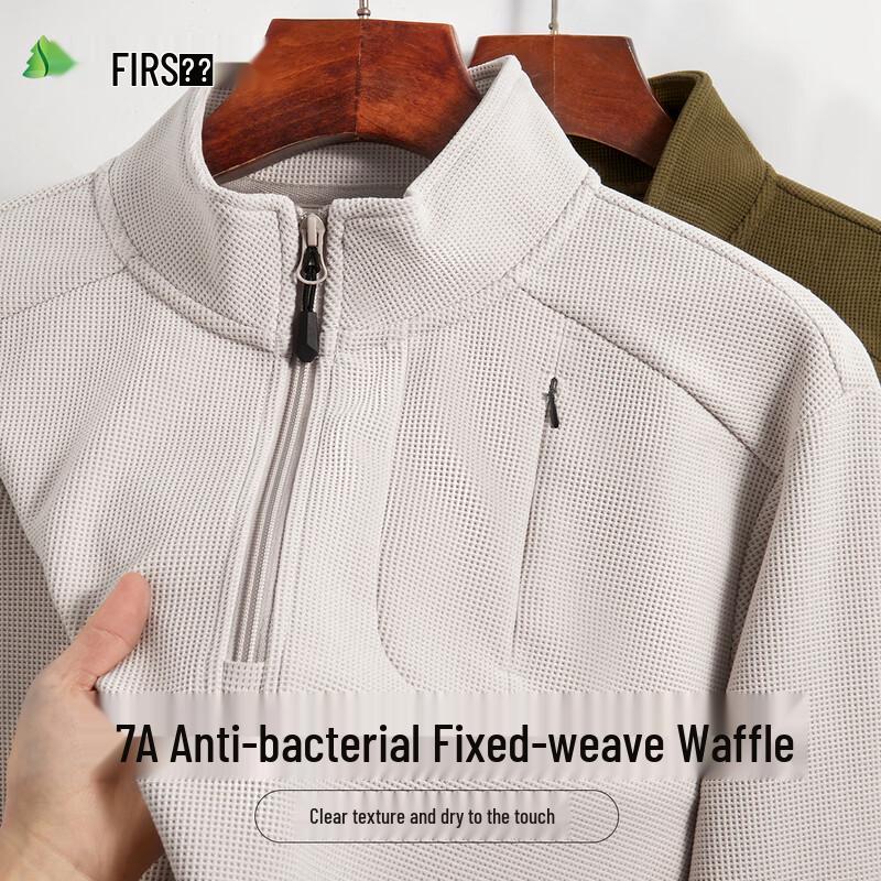 Men s Waffle Knit 7A Anti-bacterial Half-Zip Long-Sleeve Top 185