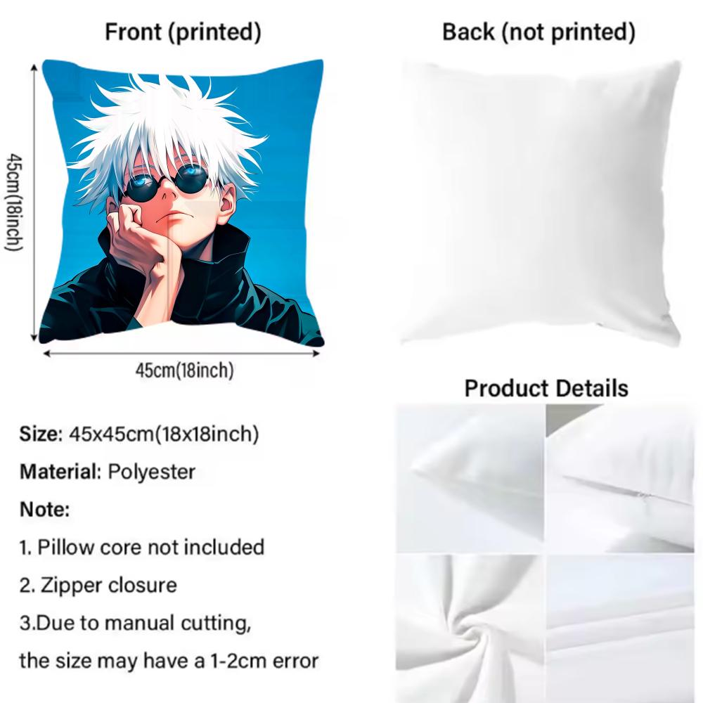 Gojo Satoru Cushion Cover Reversible Plush Pillow Cover – For car, sofa, bedroom, perfect as a gift.