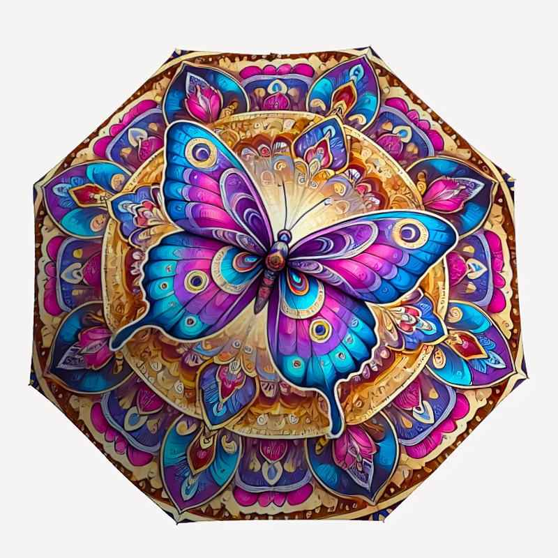 

1pc Butterfly Mandala Art Folding Umbrella, Durable, Suitable for Outdoor Activities or Rain, Suitable for Commuting yy251027064