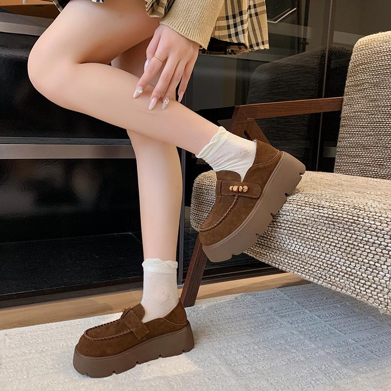 Design Sense New Muffin Thick Sole Heightening Women's Shoes 2025 Autumn Lightweight Round Head Casual Loafers Women's Shoes Tide